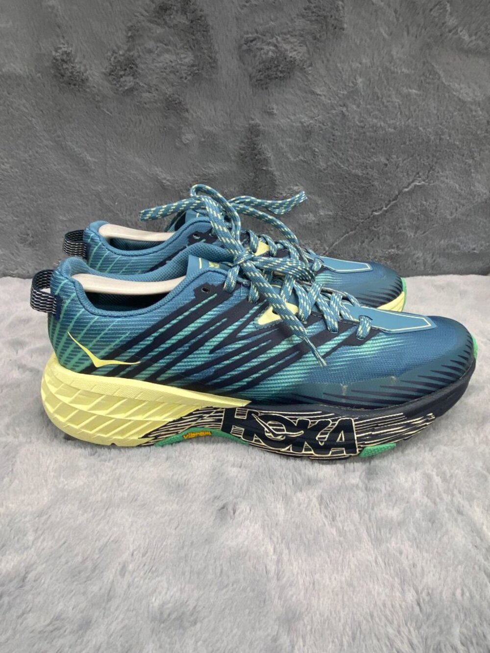 Hoka Speedgoat 4 Trail Running Hiking Blue Yellow Sneakers Shoes Womens Size 8 - Picture 4 of 14